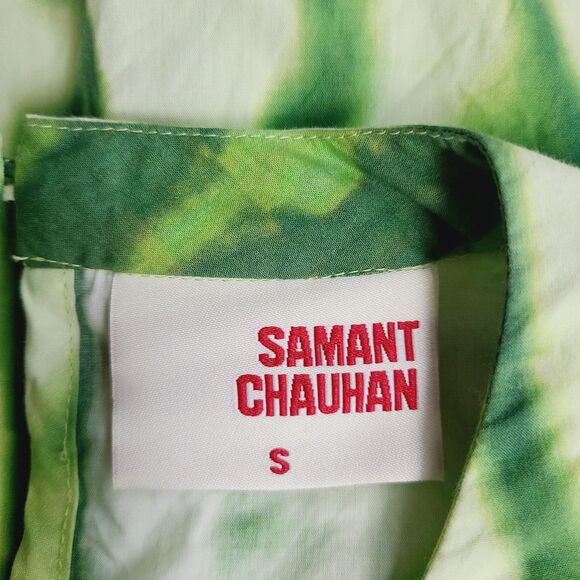 Samant Chauhan‎ Anthropologie Top S Green Tie Dye Ruffle Long Sleeve Blouse - Picture 6 of 8